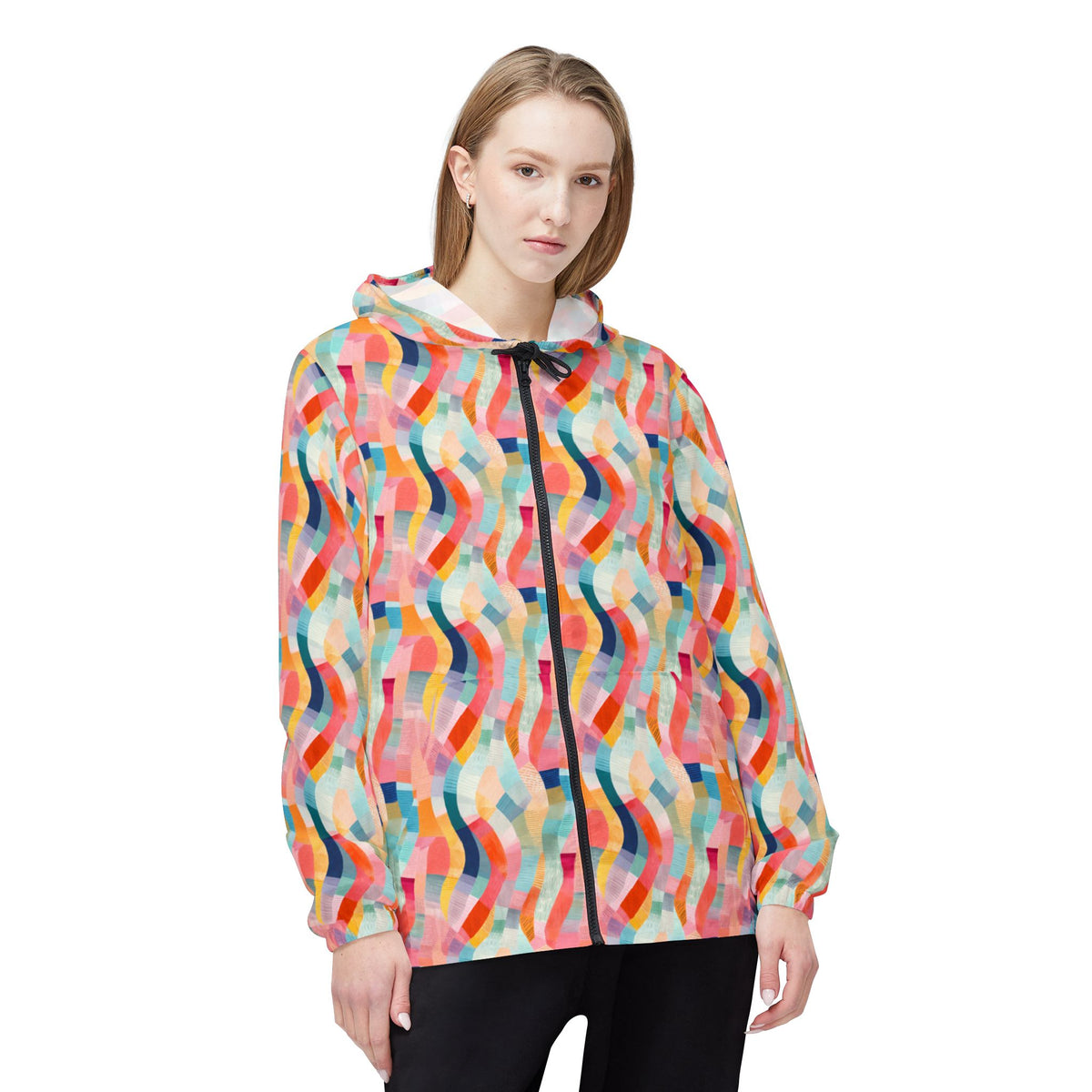 Colorful Wavy Pattern Windbreaker Jacket