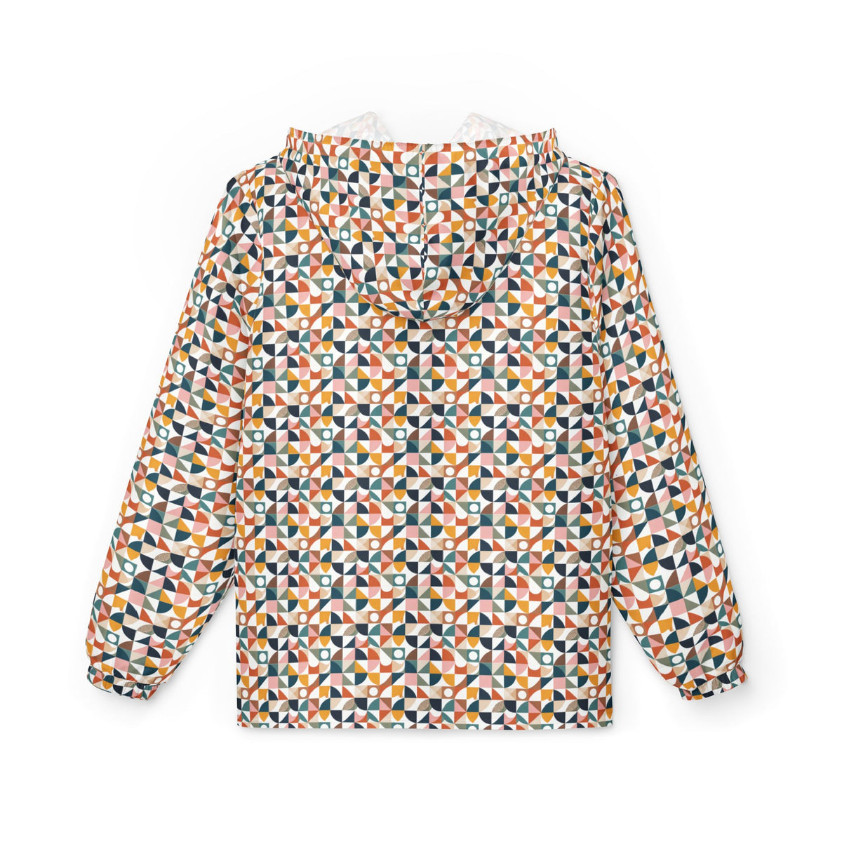 Geometric Mosaic Windbreaker Jacket – Lightweight All-Over Print Hooded Jacket