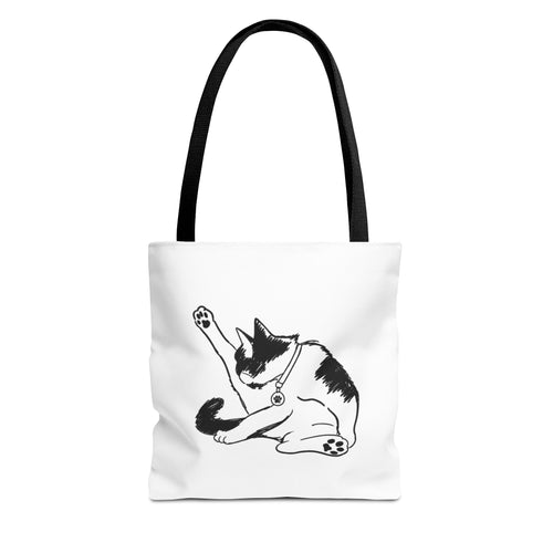 Black and White Stretching Cat Tote Bag | Cat Illustration Tote
