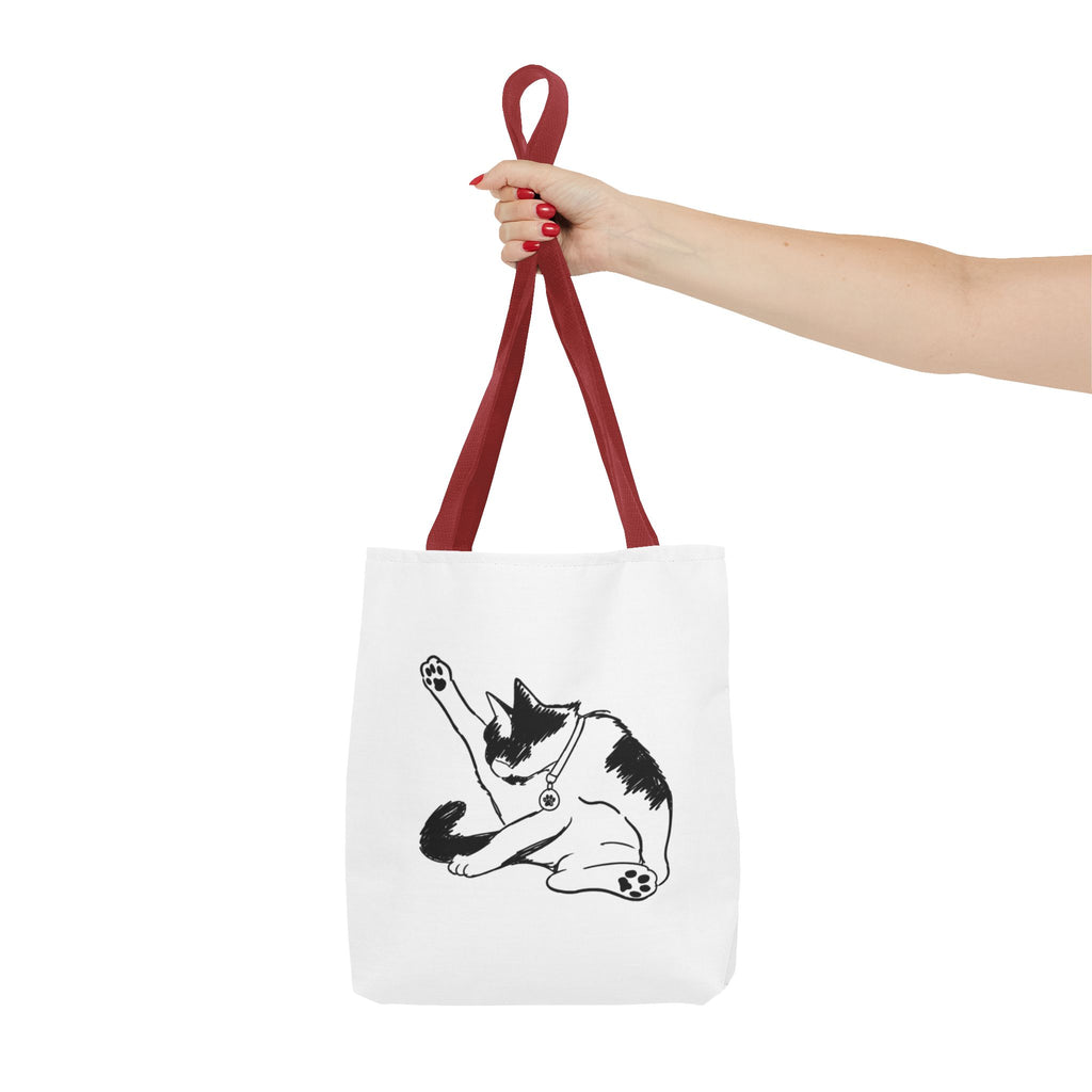 Black and White Stretching Cat Tote Bag | Cat Illustration Tote