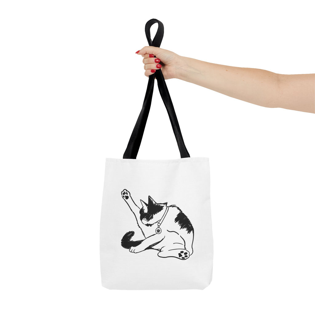 Black and White Stretching Cat Tote Bag | Cat Illustration Tote