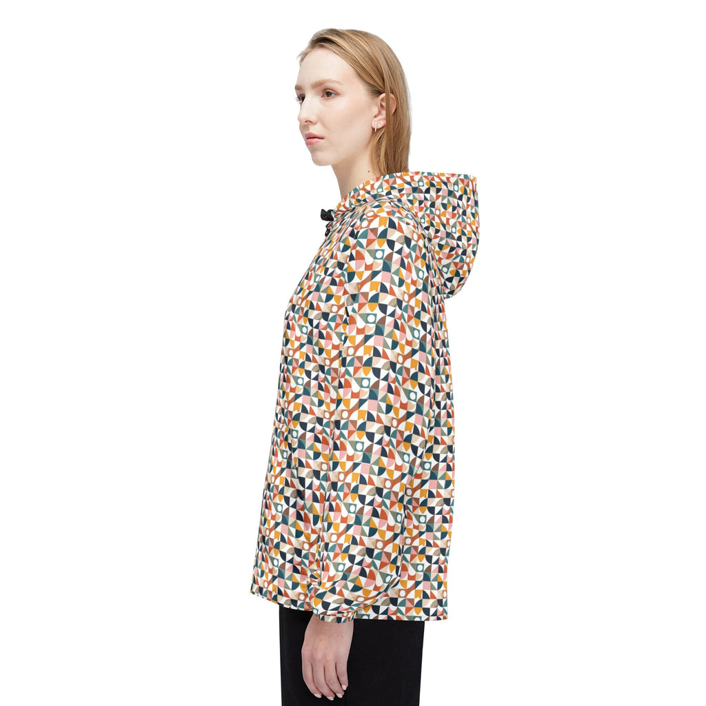 Geometric Mosaic Windbreaker Jacket – Lightweight All-Over Print Hooded Jacket