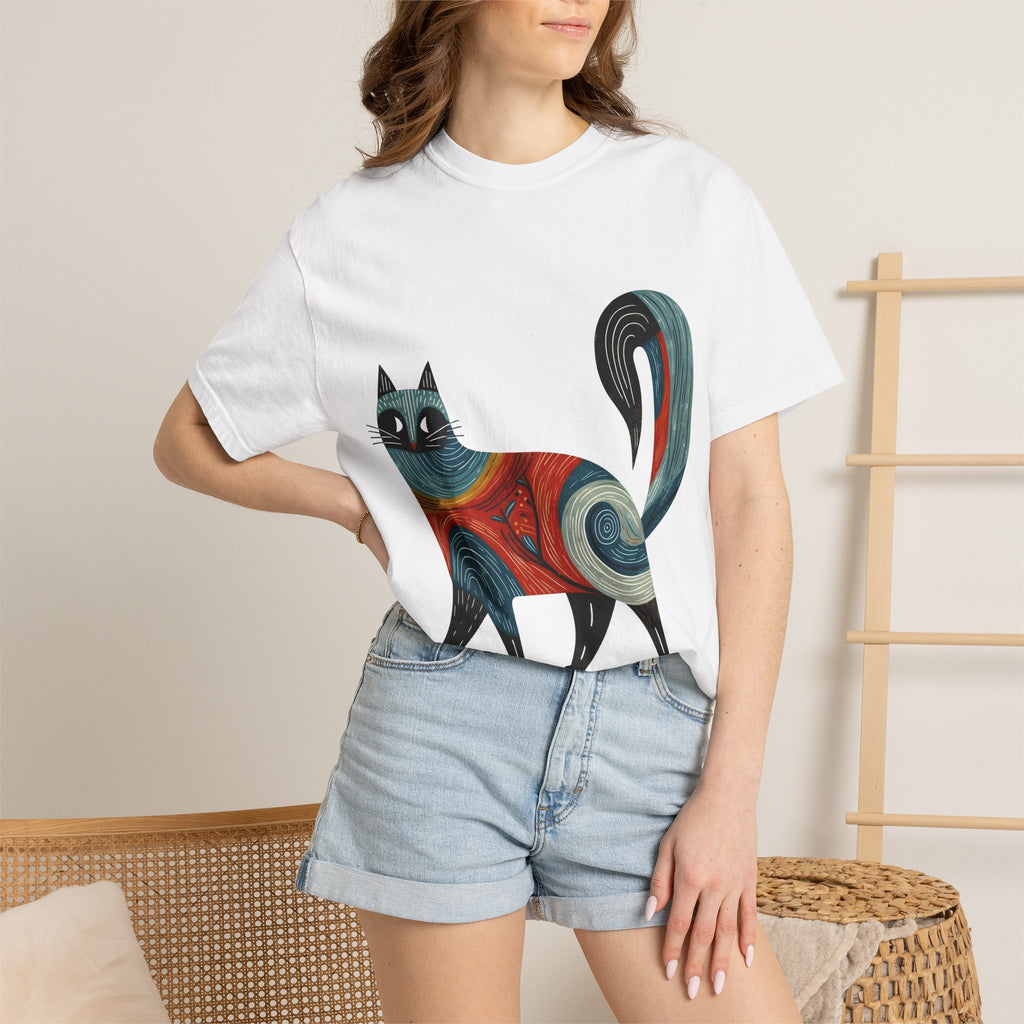 Colorful Swirl Cat T-Shirt — Artistic Whimsical Cat Graphic Tee