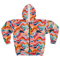 Colorful Wave Zip Hoodie — All-Over Print Abstract Rainbow Hoodie