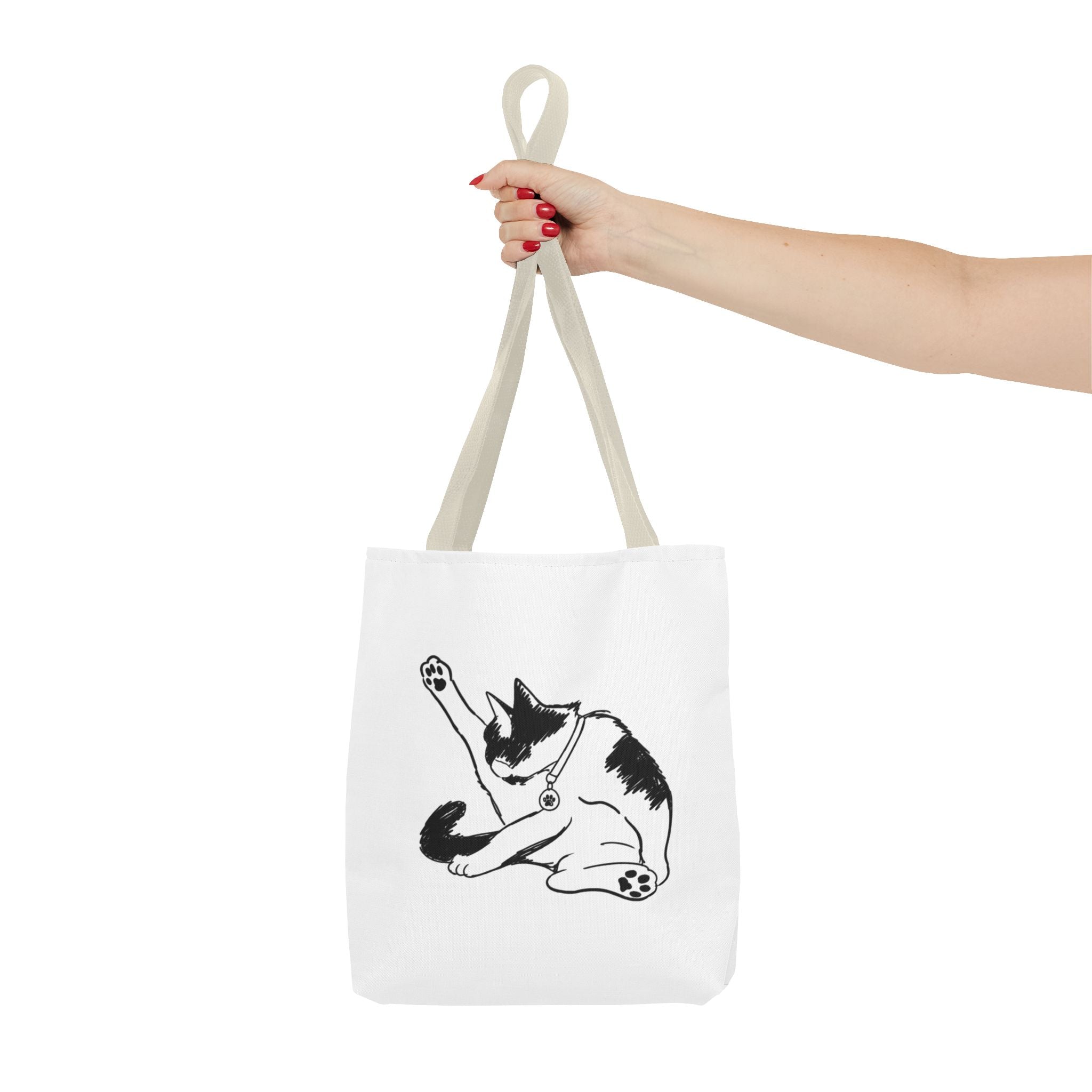 Black and White Stretching Cat Tote Bag | Cat Illustration Tote
