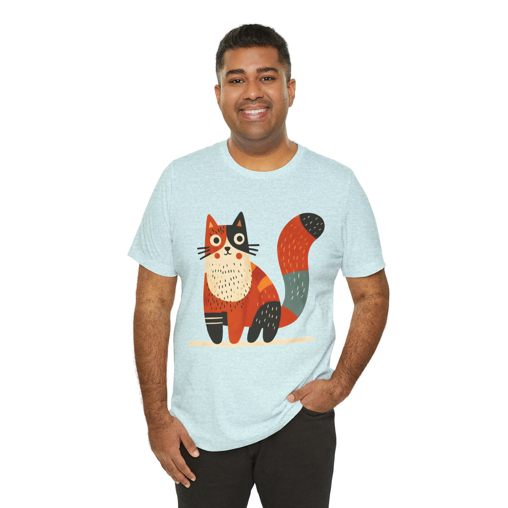 Folk Art Cat Graphic T-Shirt – American Hand-Drawn Art - 004