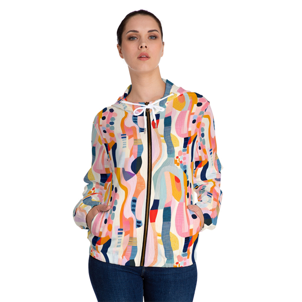 Abstract Colorful Wavy Pattern Hoodie All-Over Print Zip-Up