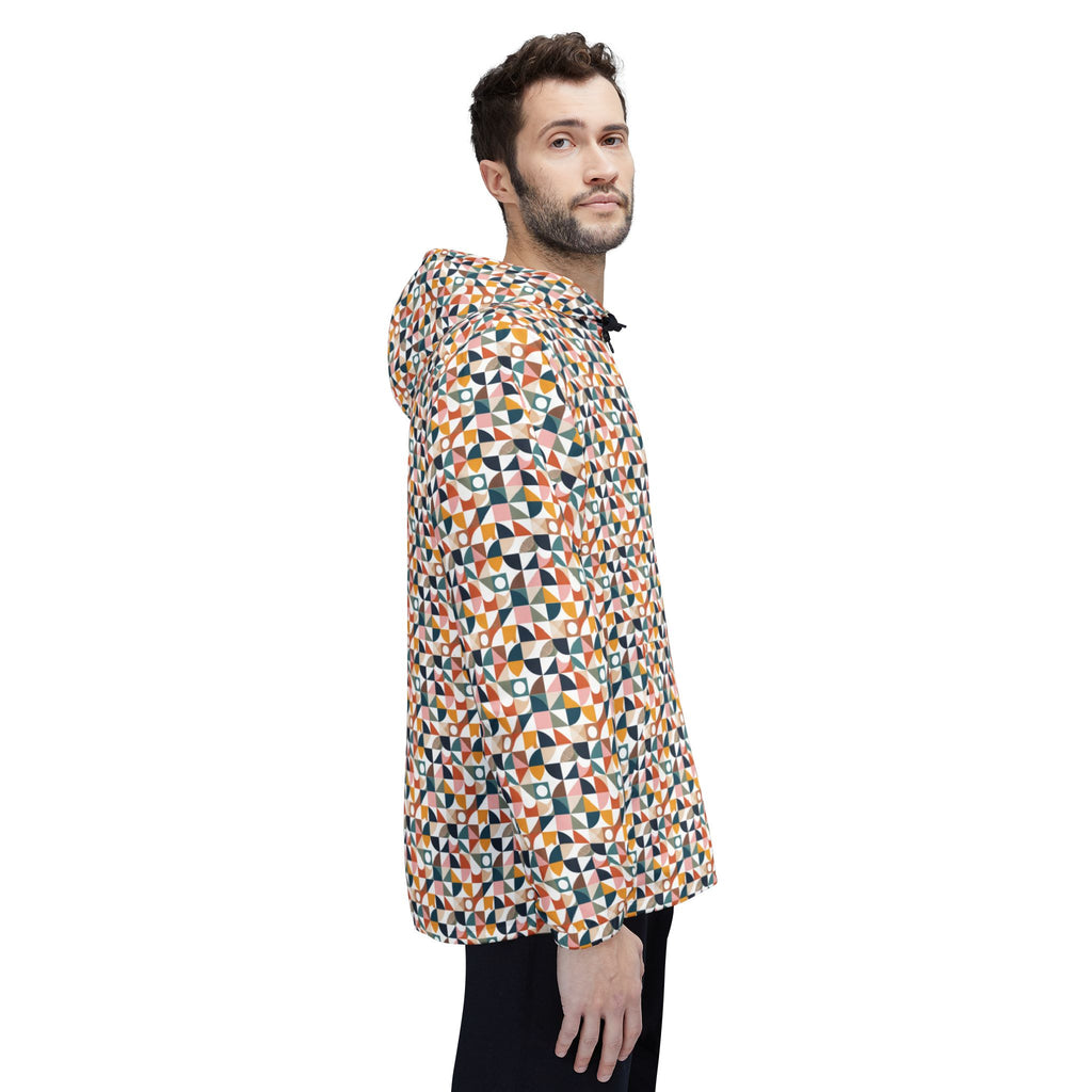Geometric Mosaic Windbreaker Jacket – Lightweight All-Over Print Hooded Jacket