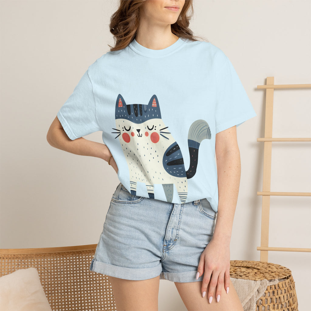Folk Art Cat Graphic T-Shirt – American Hand-Drawn Art - 005