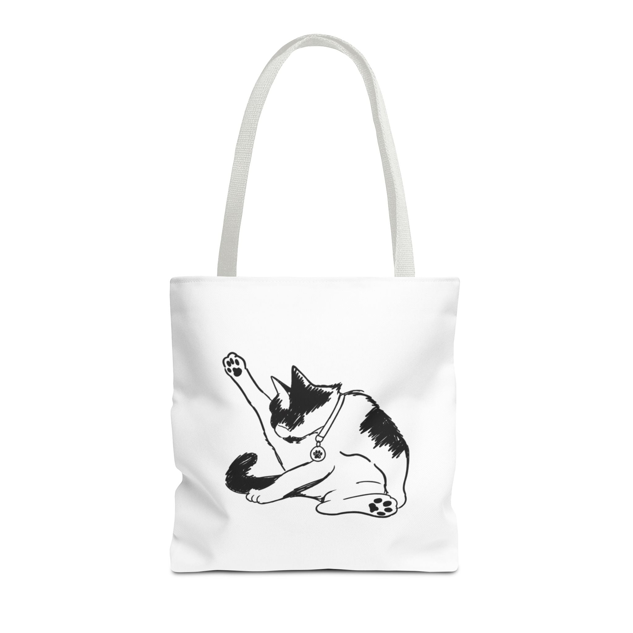 Black and White Stretching Cat Tote Bag | Cat Illustration Tote