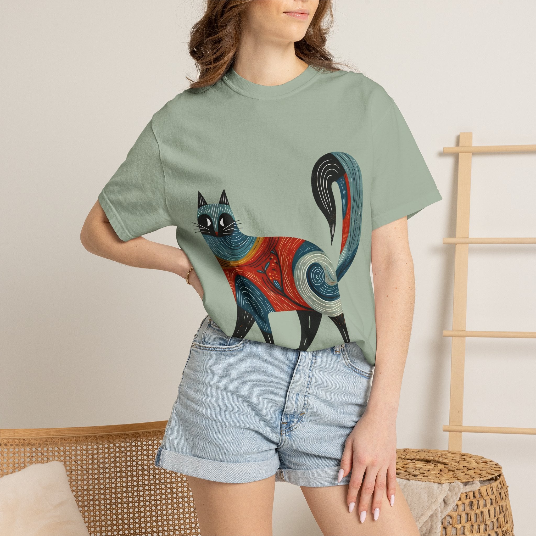 Colorful Swirl Cat T-Shirt — Artistic Whimsical Cat Graphic Tee