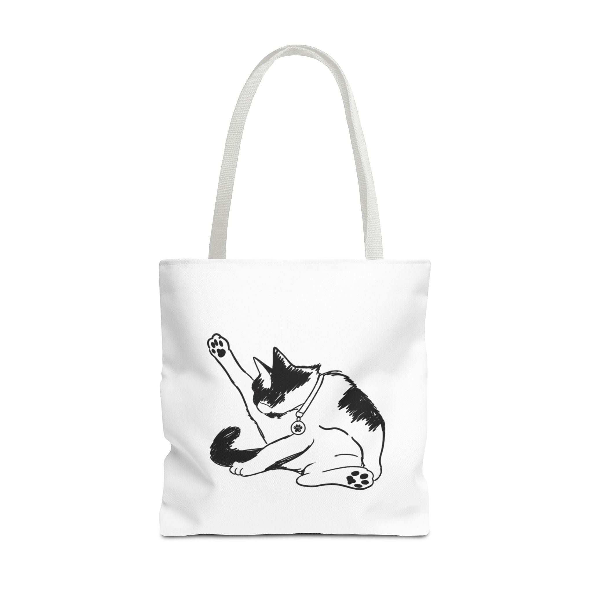 Black and White Stretching Cat Tote Bag | Cat Illustration Tote