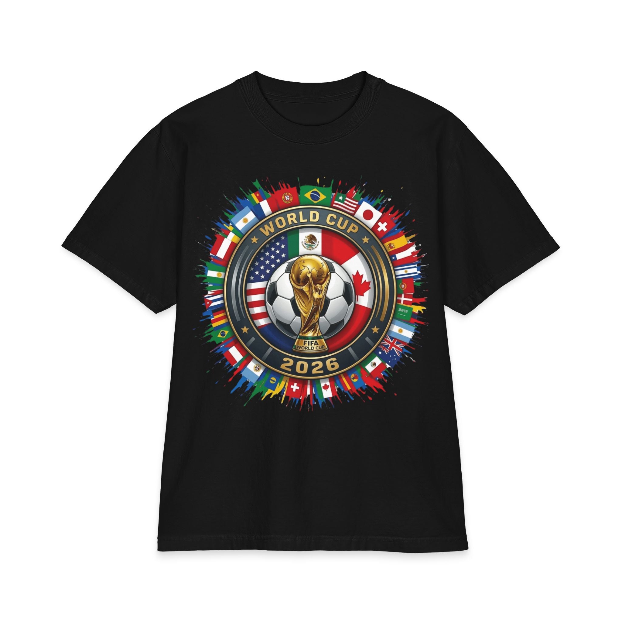 World Cup 2026 Soccer Trophy T-Shirt – USA Host Nations Flag Design
