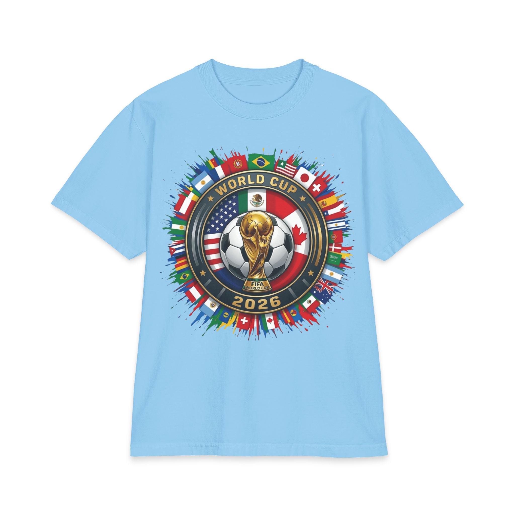 World Cup 2026 Soccer Trophy T-Shirt – USA Host Nations Flag Design