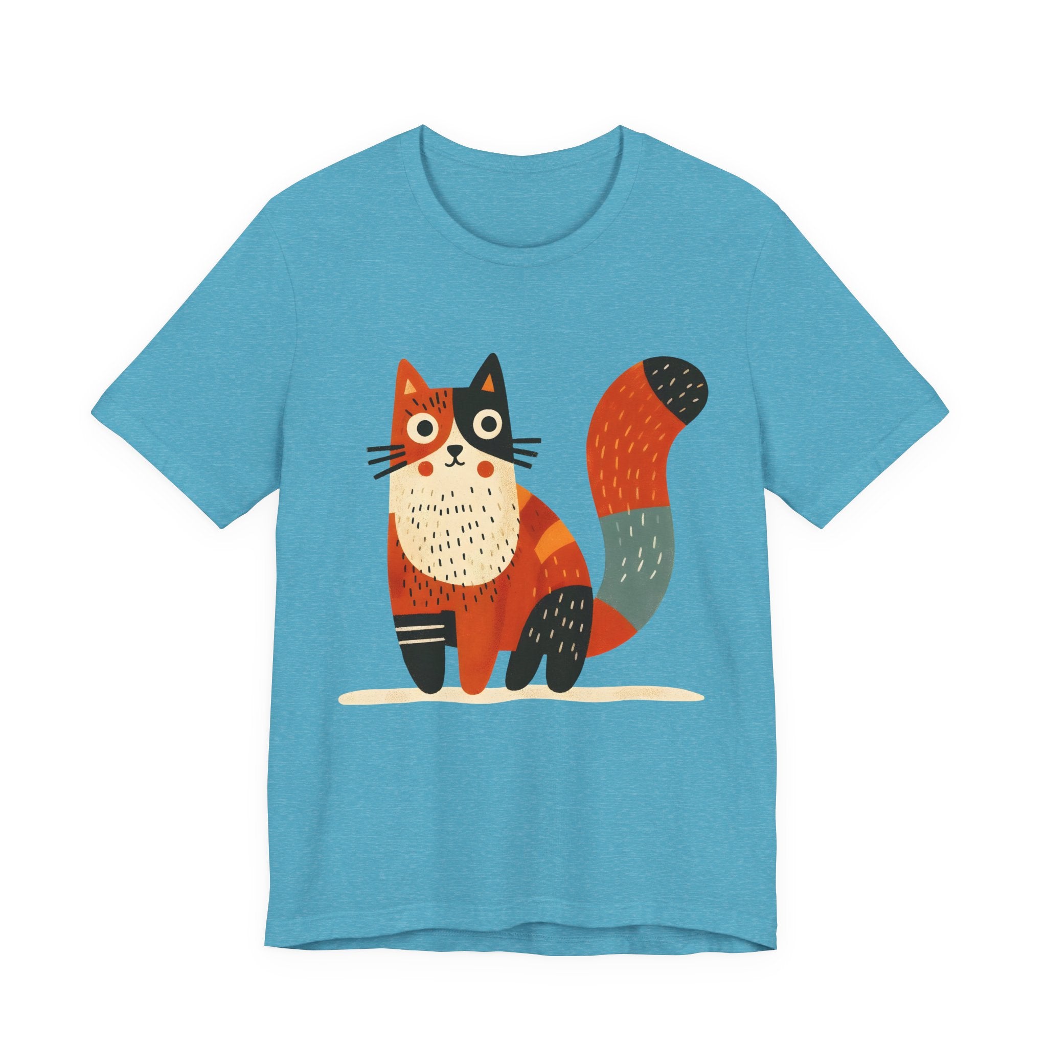 Folk Art Cat Graphic T-Shirt – American Hand-Drawn Art - 004