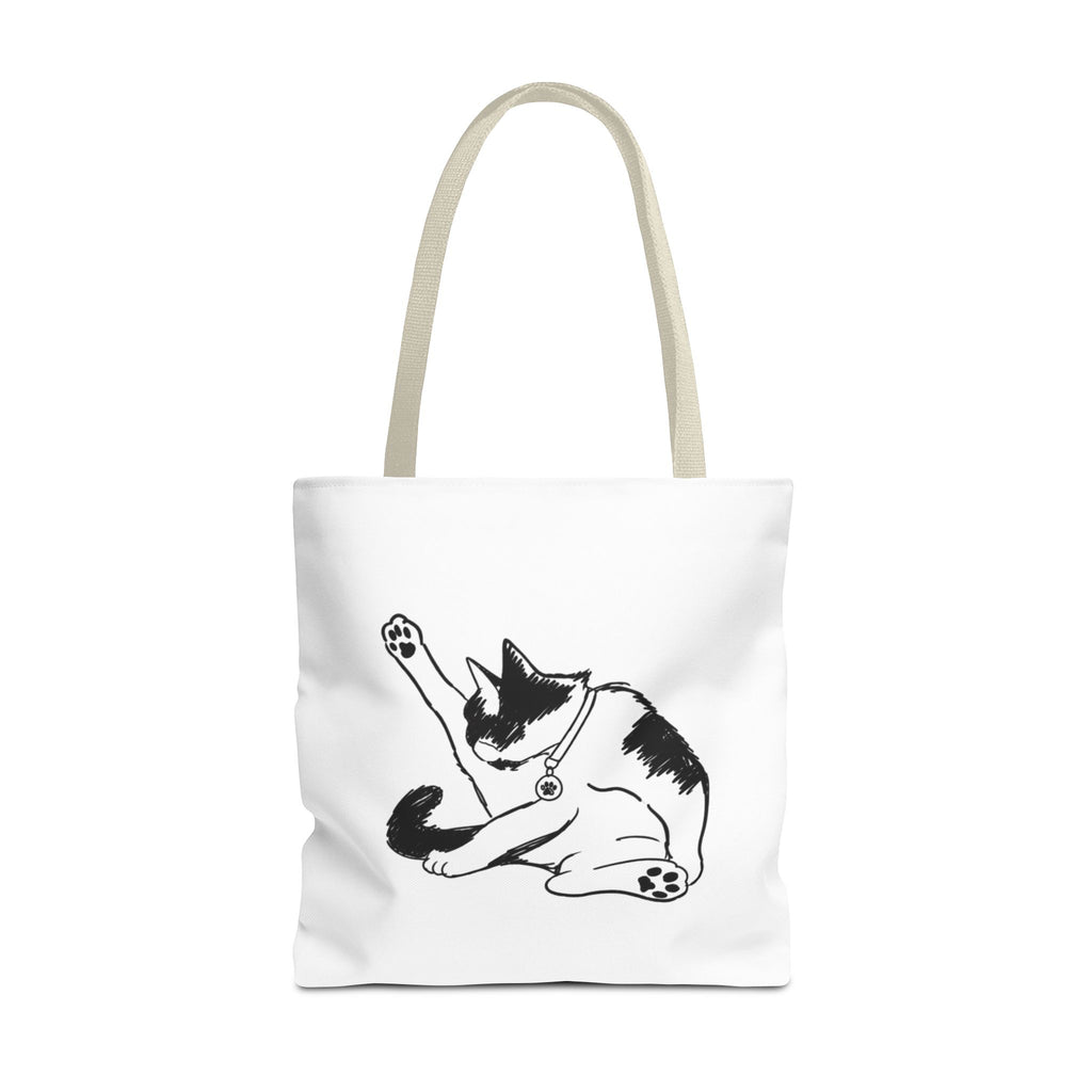 Black and White Stretching Cat Tote Bag | Cat Illustration Tote