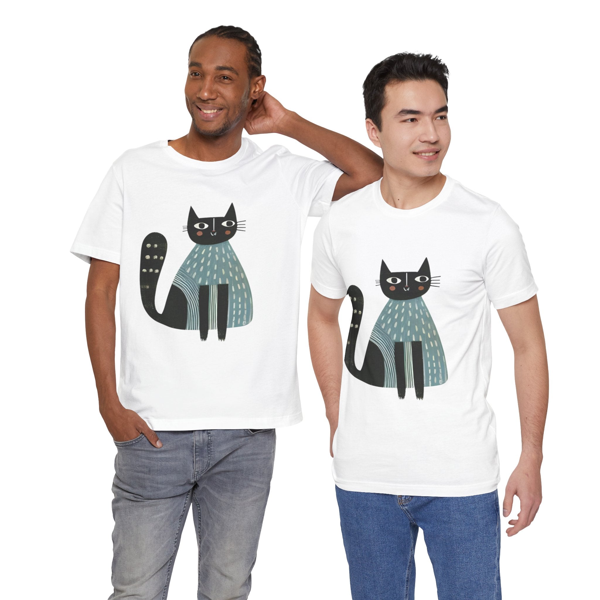 Folk Art Cat Graphic T-Shirt – American Hand-Drawn Art - 003