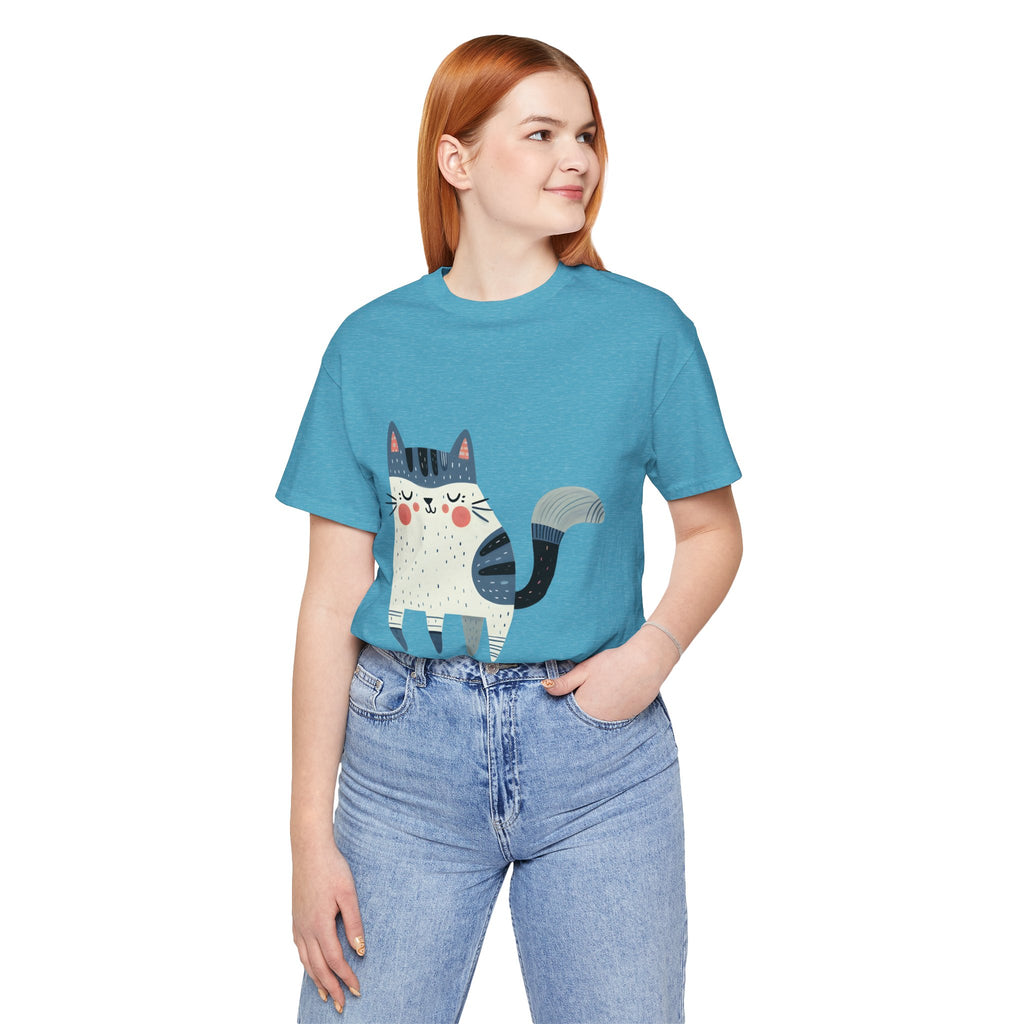 Folk Art Cat Graphic T-Shirt – American Hand-Drawn Art - 001