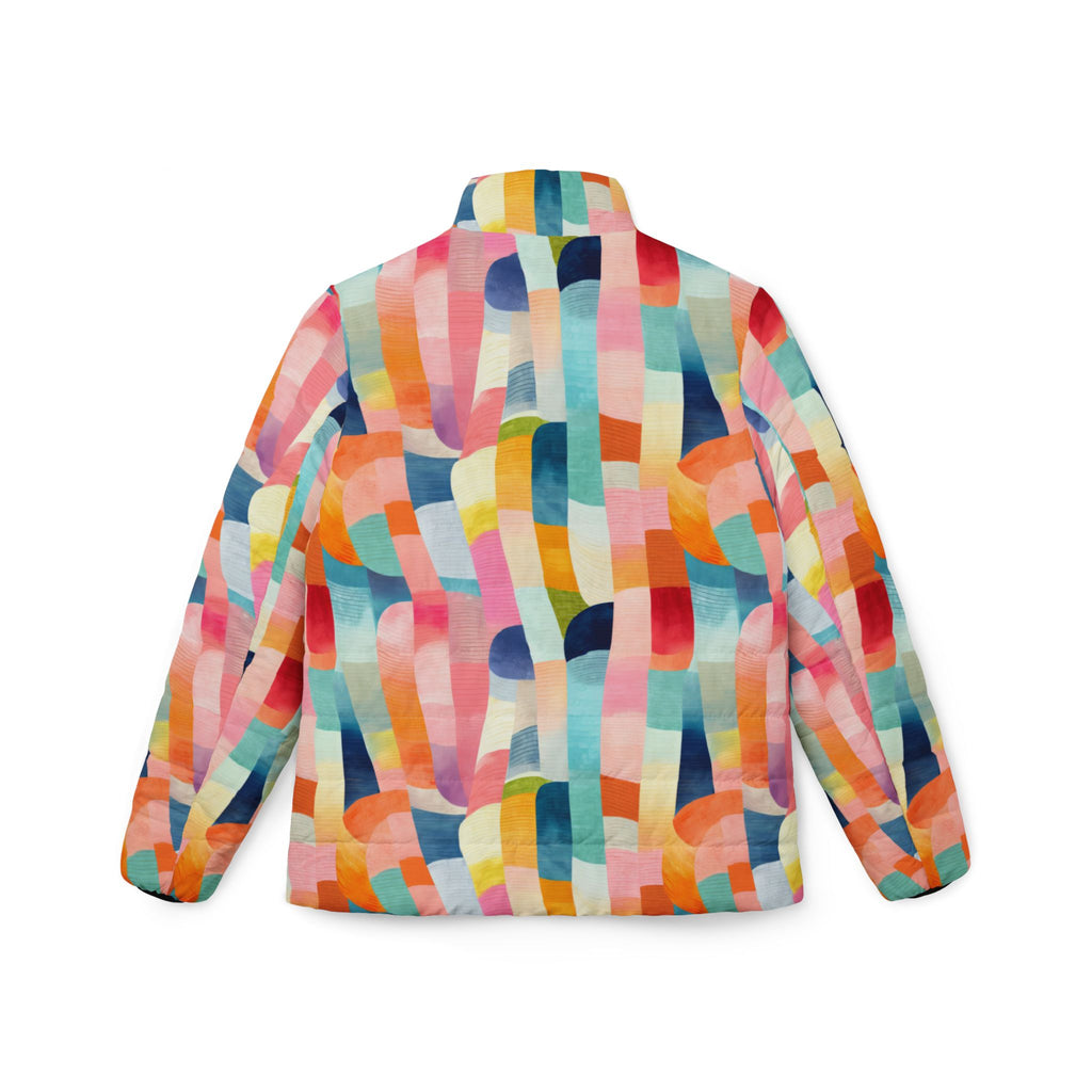 Colorful Abstract Patchwork All-Over Print Puffer Jacket