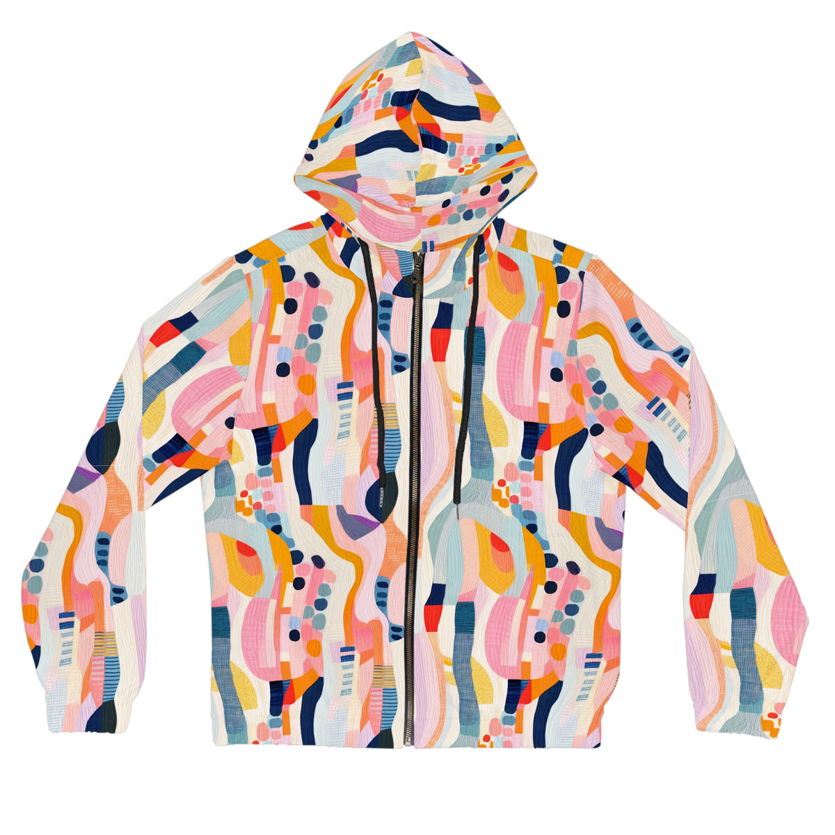 Abstract Colorful Wavy Pattern Hoodie All-Over Print Zip-Up