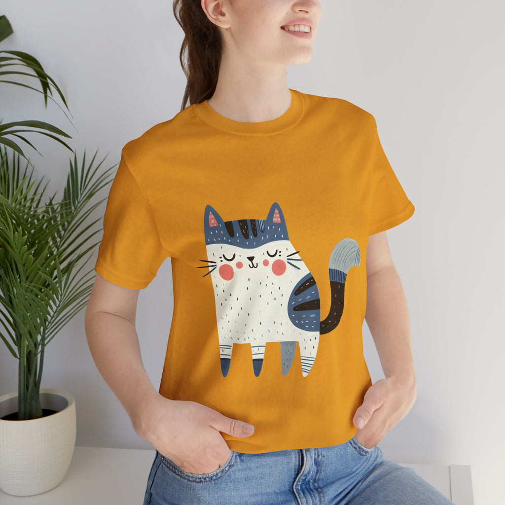Folk Art Cat Graphic T-Shirt – American Hand-Drawn Art - 001