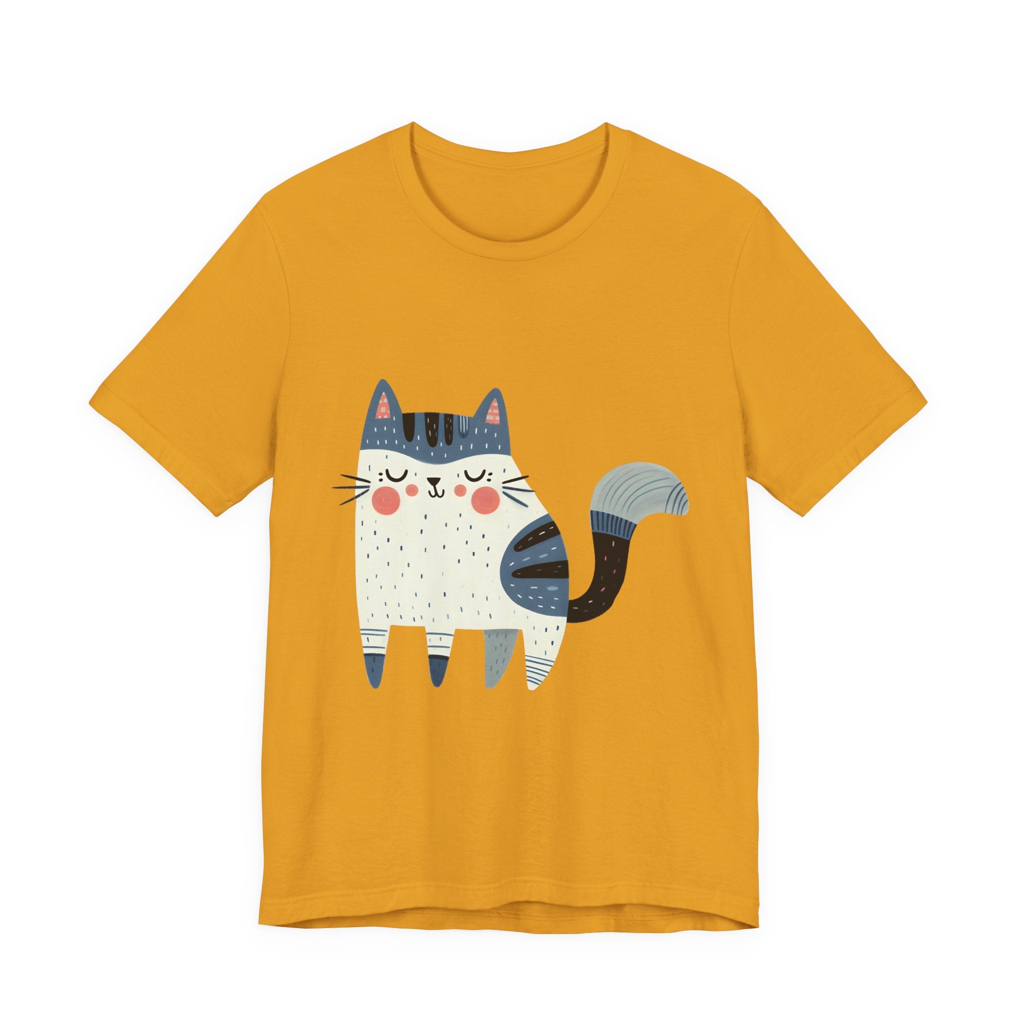 Folk Art Cat Graphic T-Shirt – American Hand-Drawn Art - 001