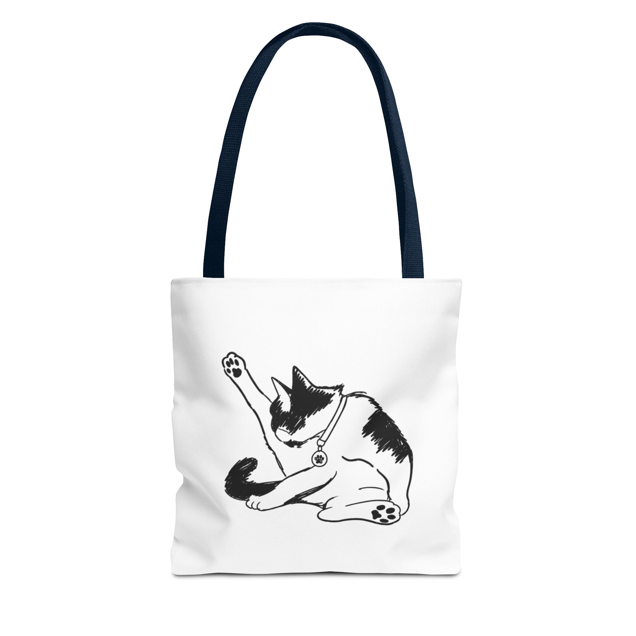 Black and White Stretching Cat Tote Bag | Cat Illustration Tote