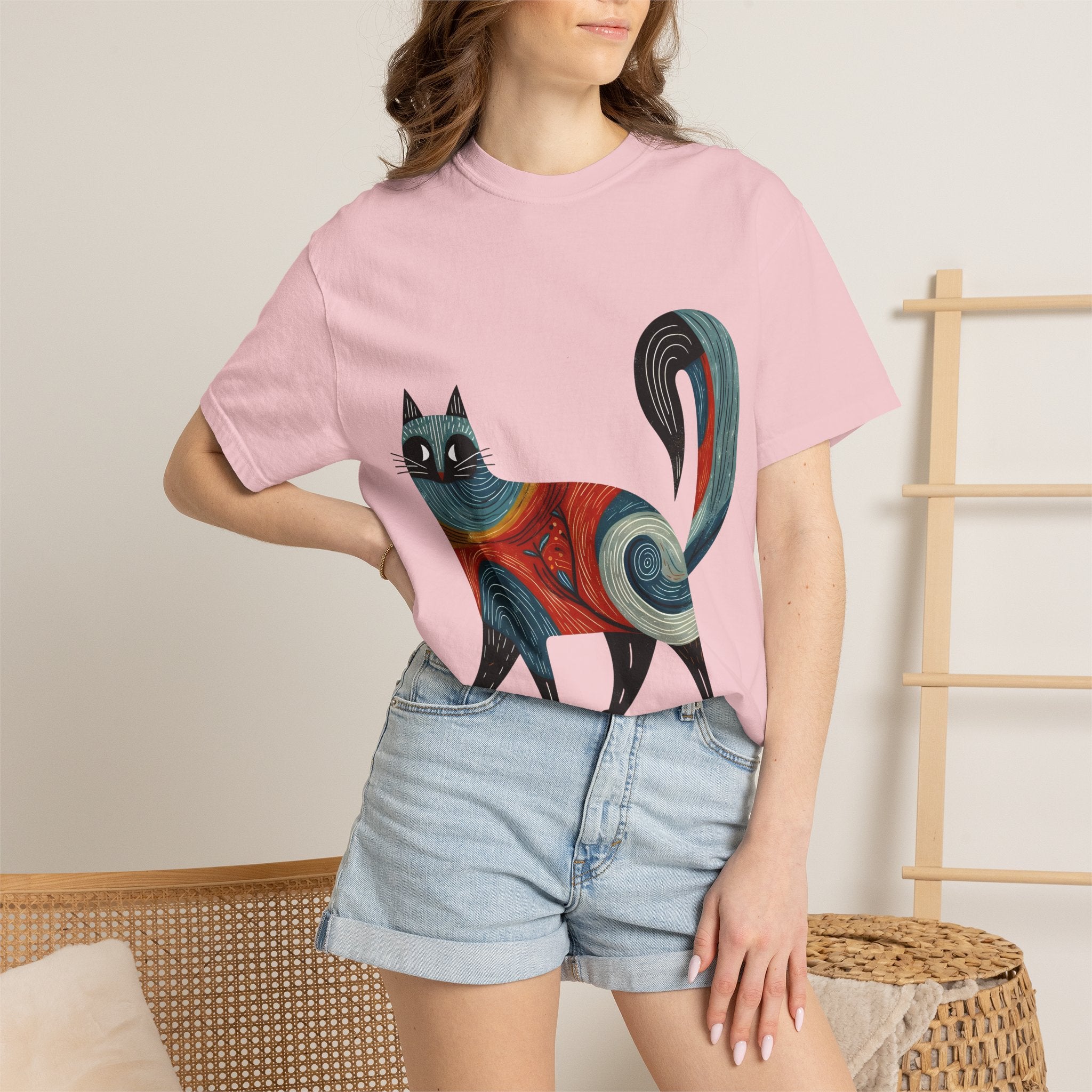 Colorful Swirl Cat T-Shirt — Artistic Whimsical Cat Graphic Tee