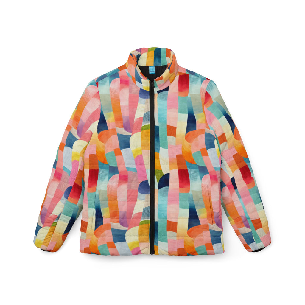 Colorful Abstract Patchwork All-Over Print Puffer Jacket