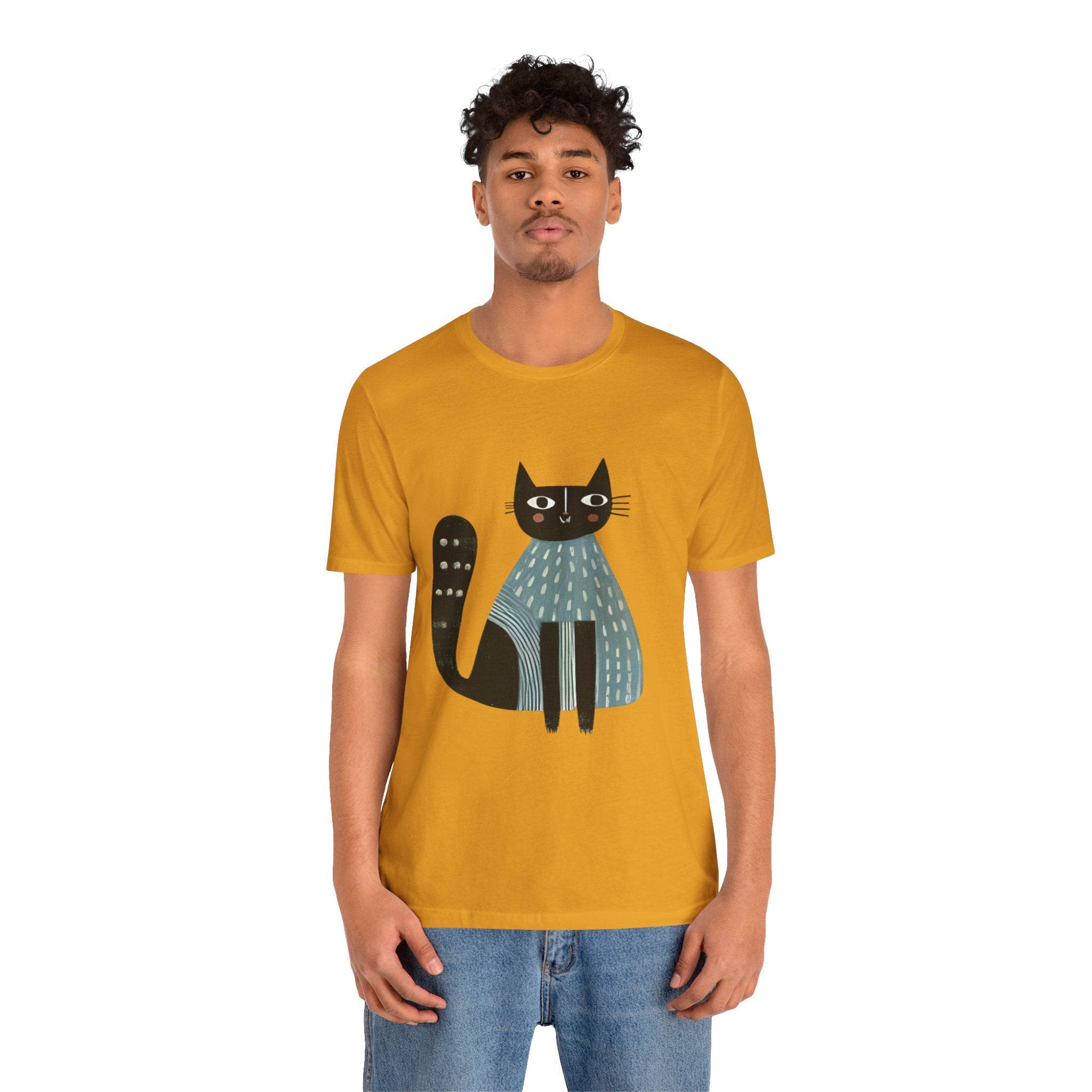 Folk Art Cat Graphic T-Shirt – American Hand-Drawn Art - 003
