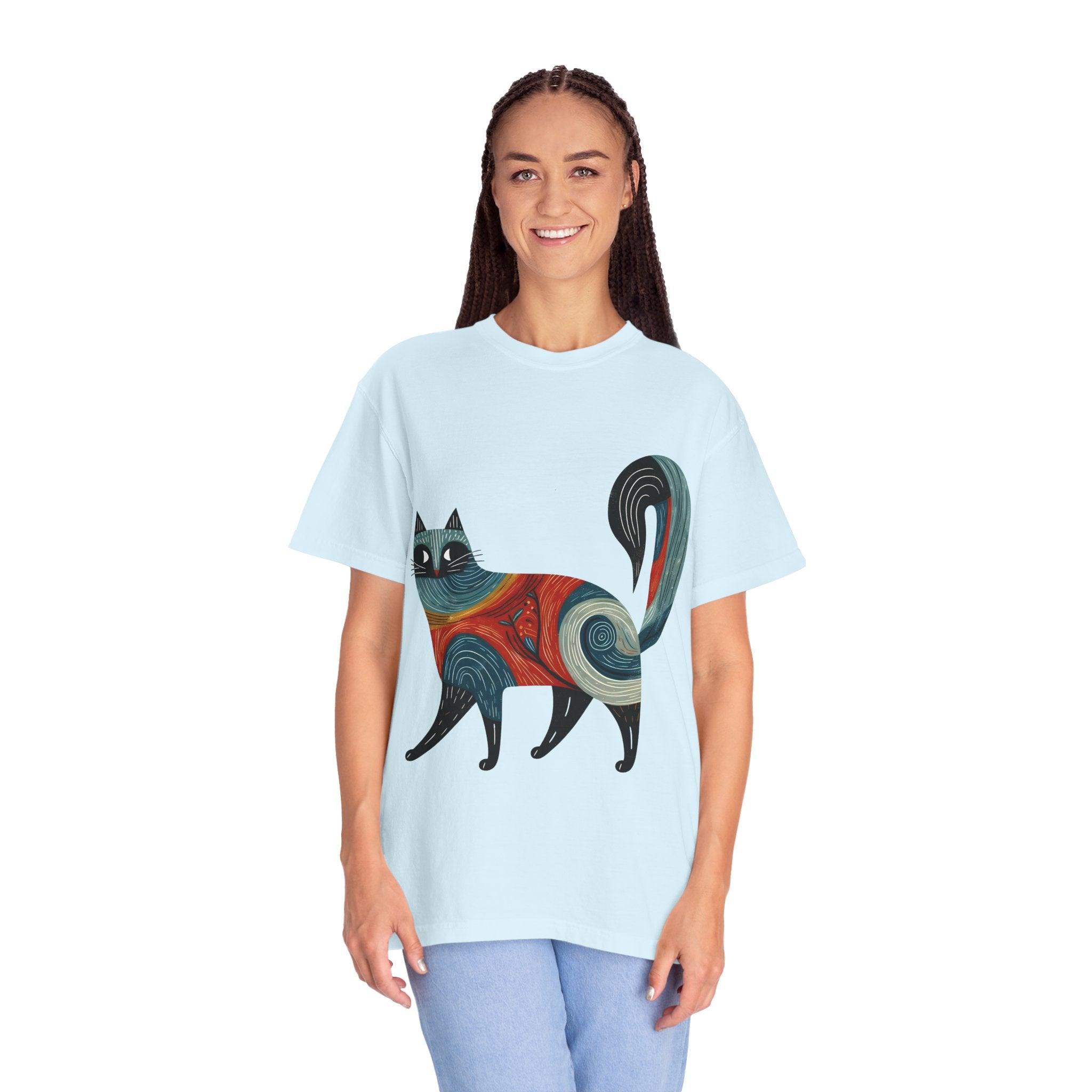 Colorful Swirl Cat T-Shirt — Artistic Whimsical Cat Graphic Tee