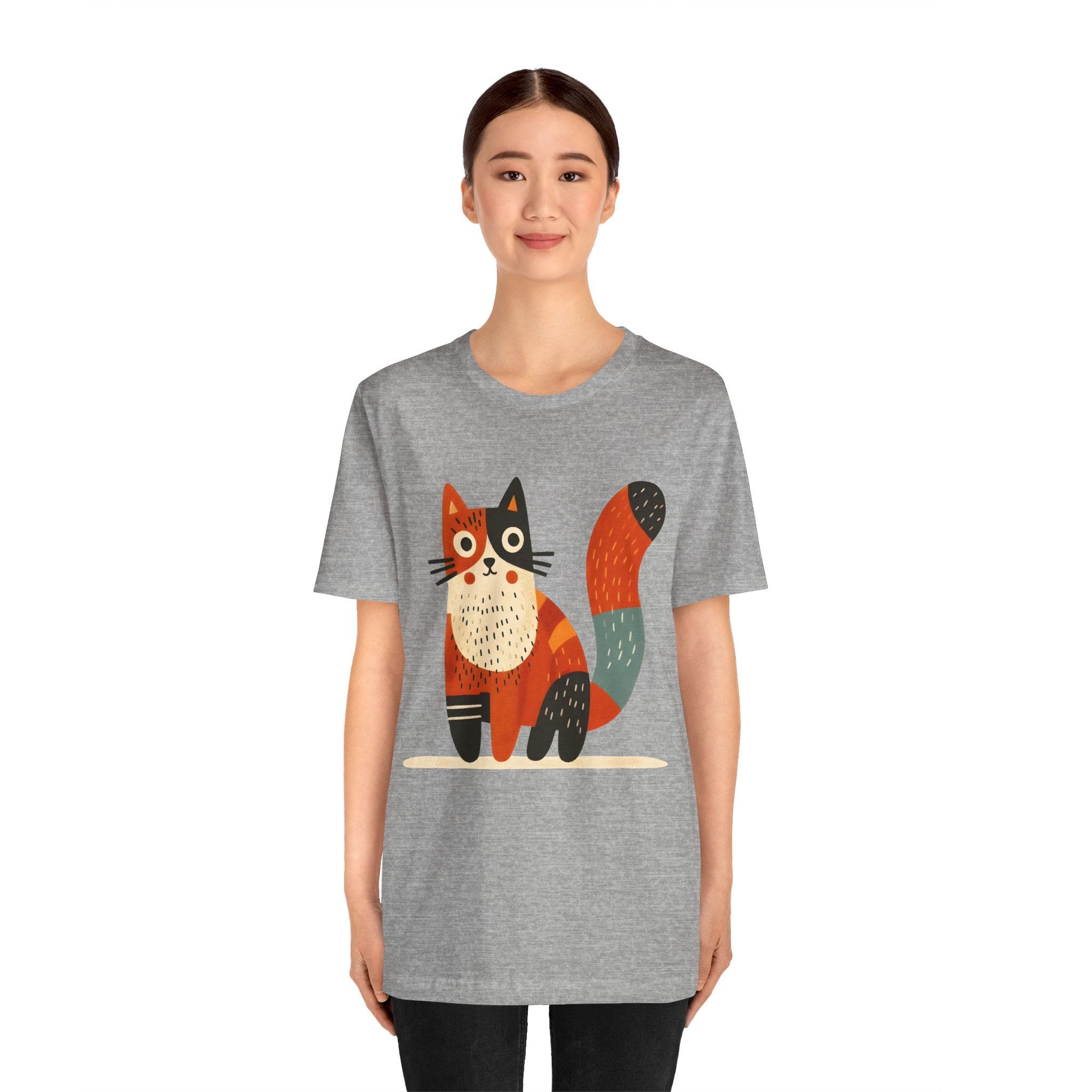 Folk Art Cat Graphic T-Shirt – American Hand-Drawn Art - 004