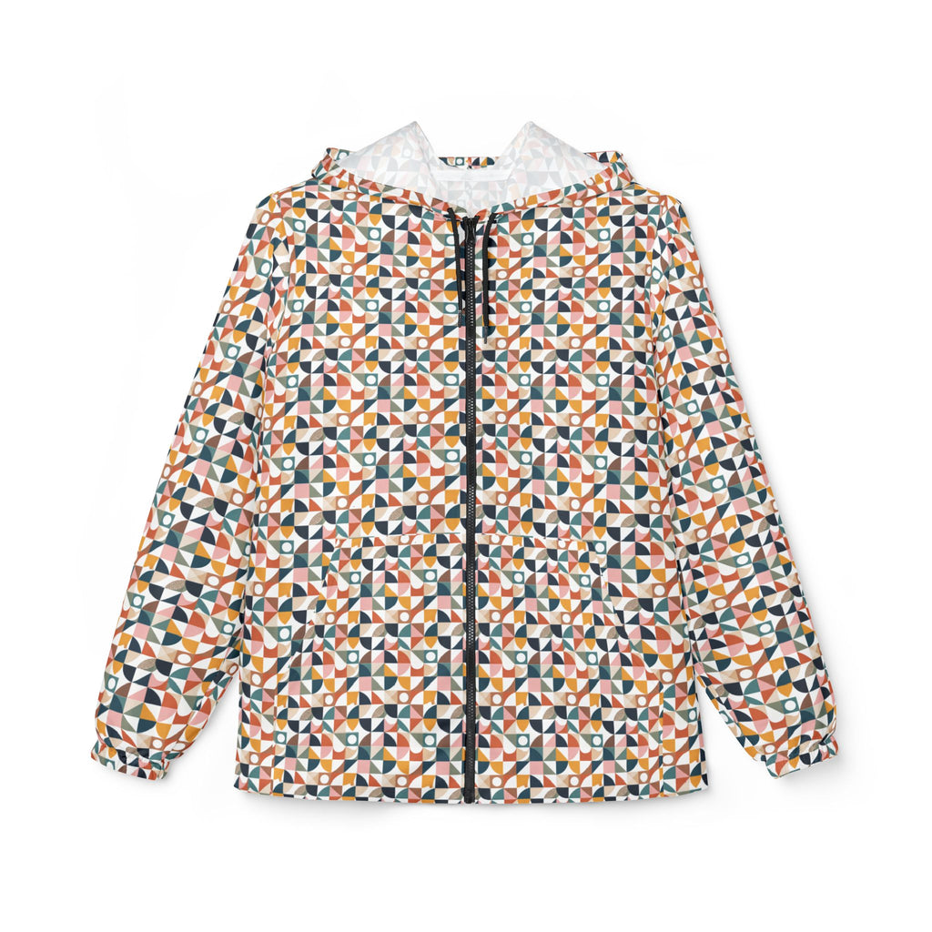 Geometric Mosaic Windbreaker Jacket – Lightweight All-Over Print Hooded Jacket