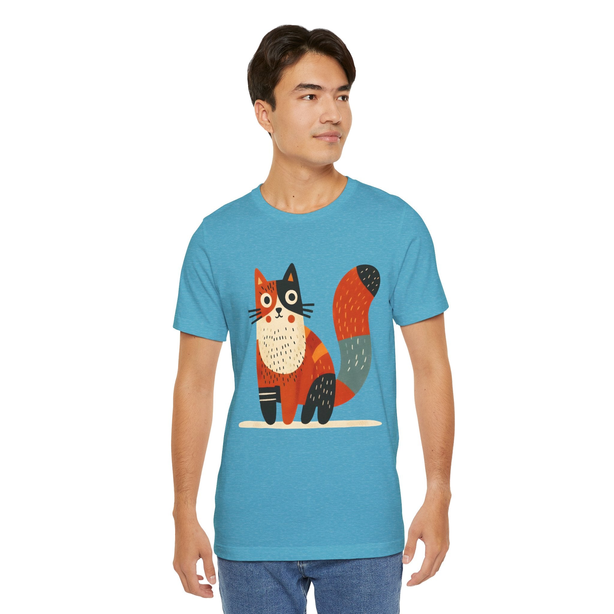 Folk Art Cat Graphic T-Shirt – American Hand-Drawn Art - 004