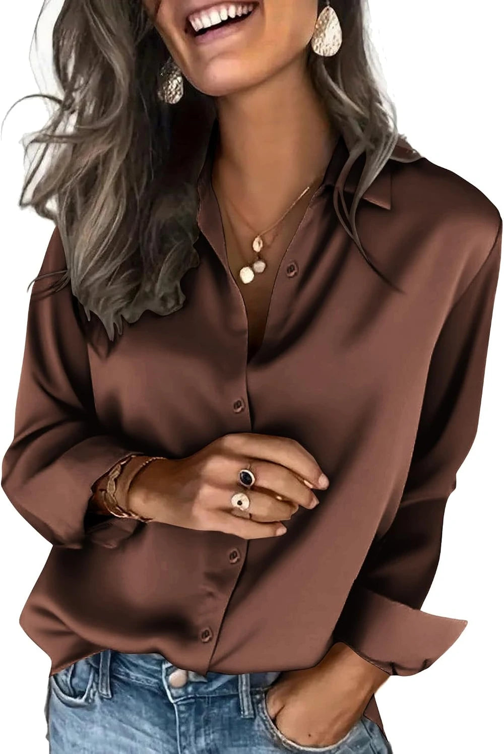 Silk Satin Button Down Blouse