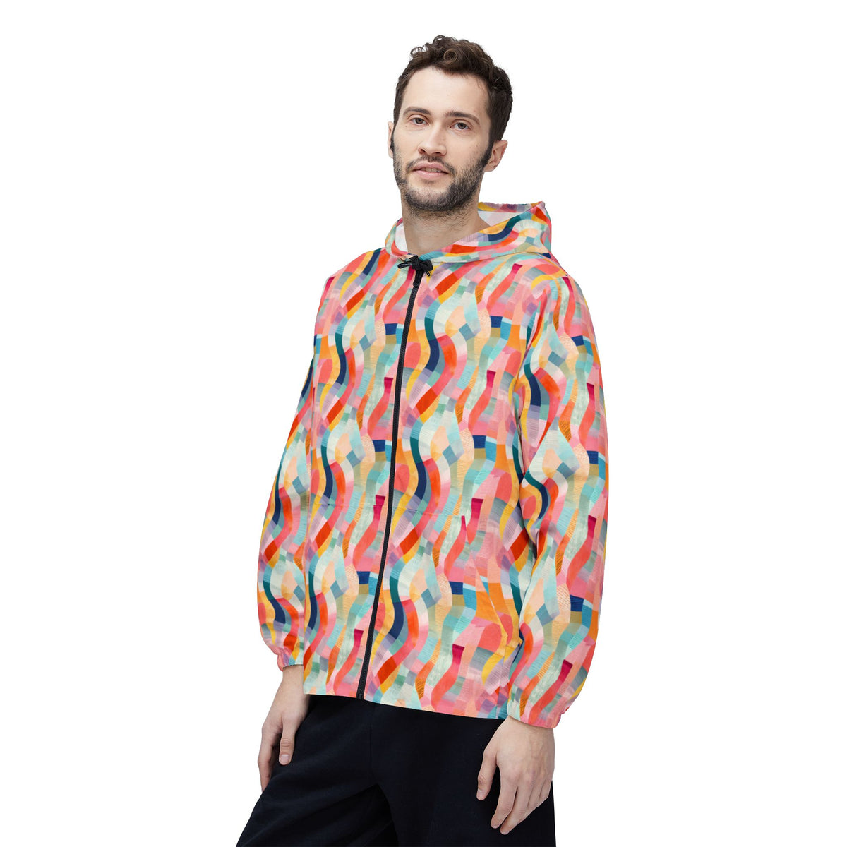 Colorful Wavy Pattern Windbreaker Jacket
