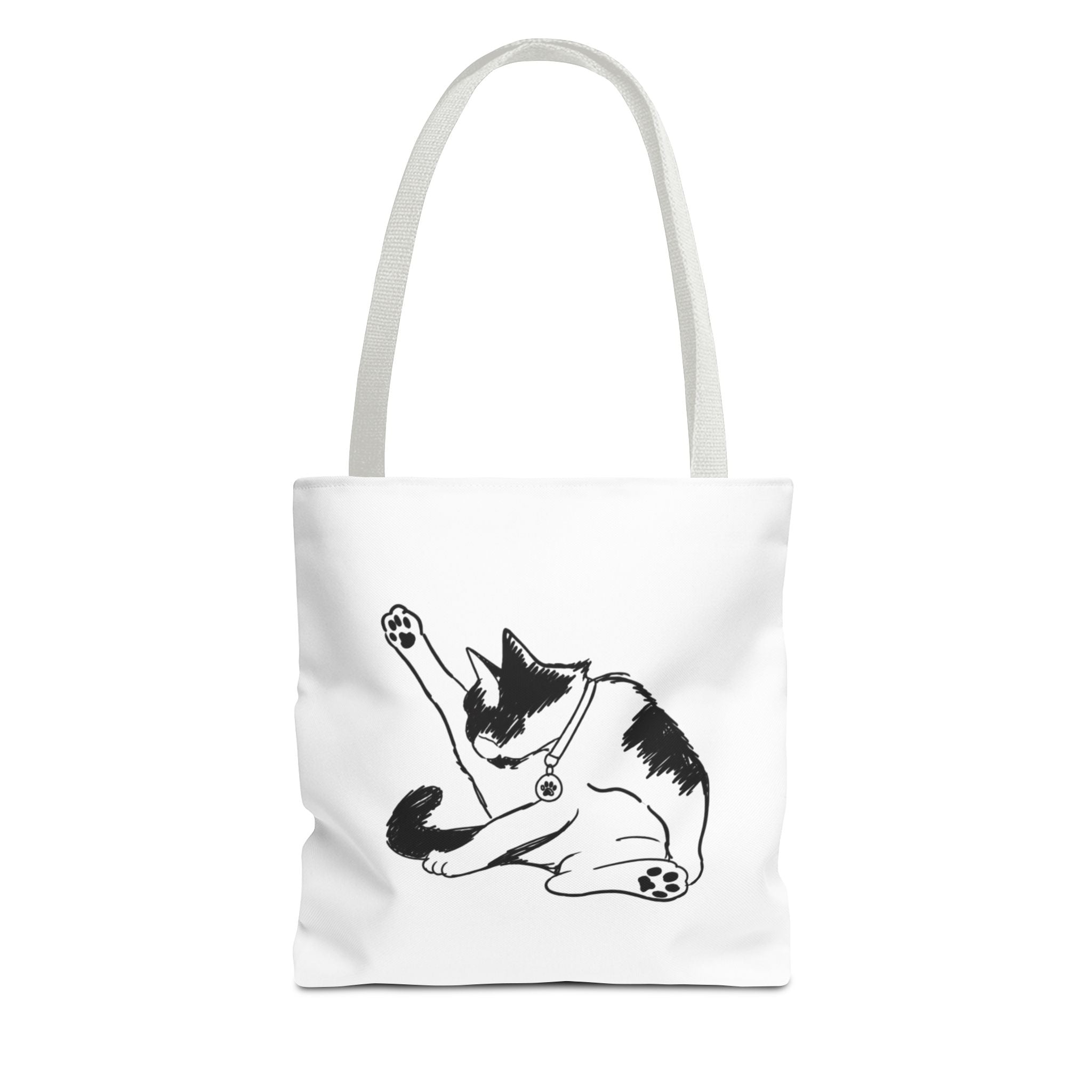 Black and White Stretching Cat Tote Bag | Cat Illustration Tote