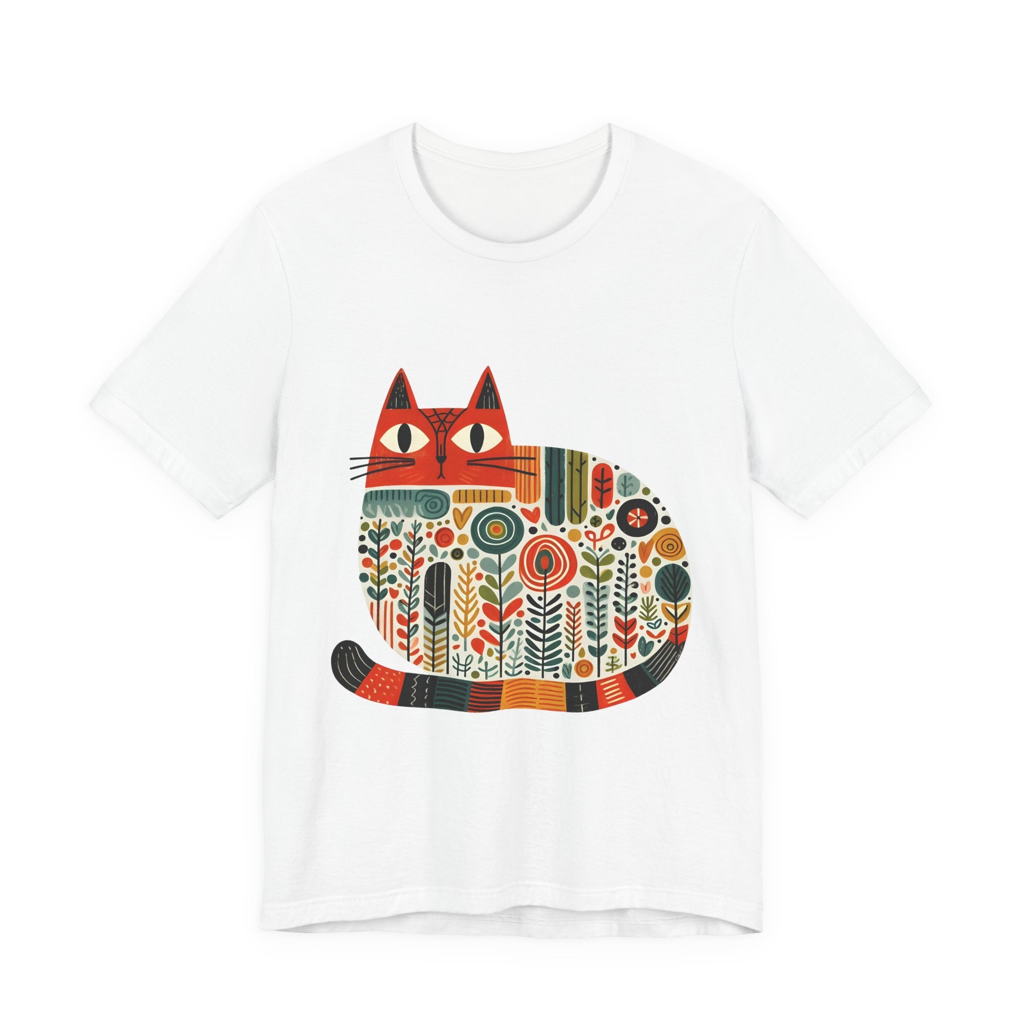 Folk Art Cat Graphic T-Shirt – American Hand-Drawn Art - 002