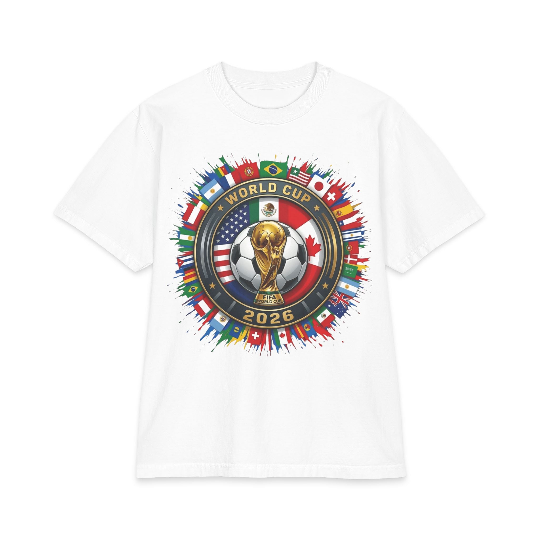 World Cup 2026 Soccer Trophy T-Shirt – USA Host Nations Flag Design