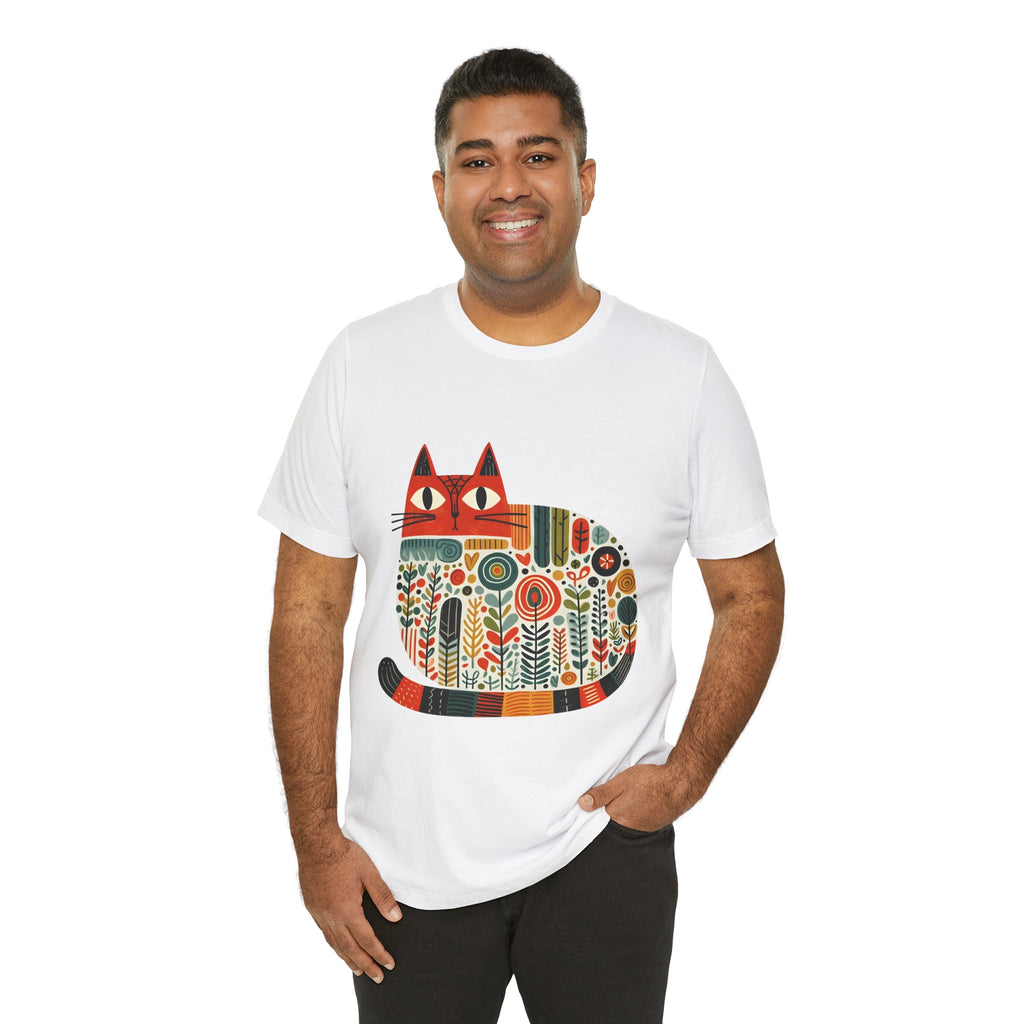 Folk Art Cat Graphic T-Shirt – American Hand-Drawn Art - 002