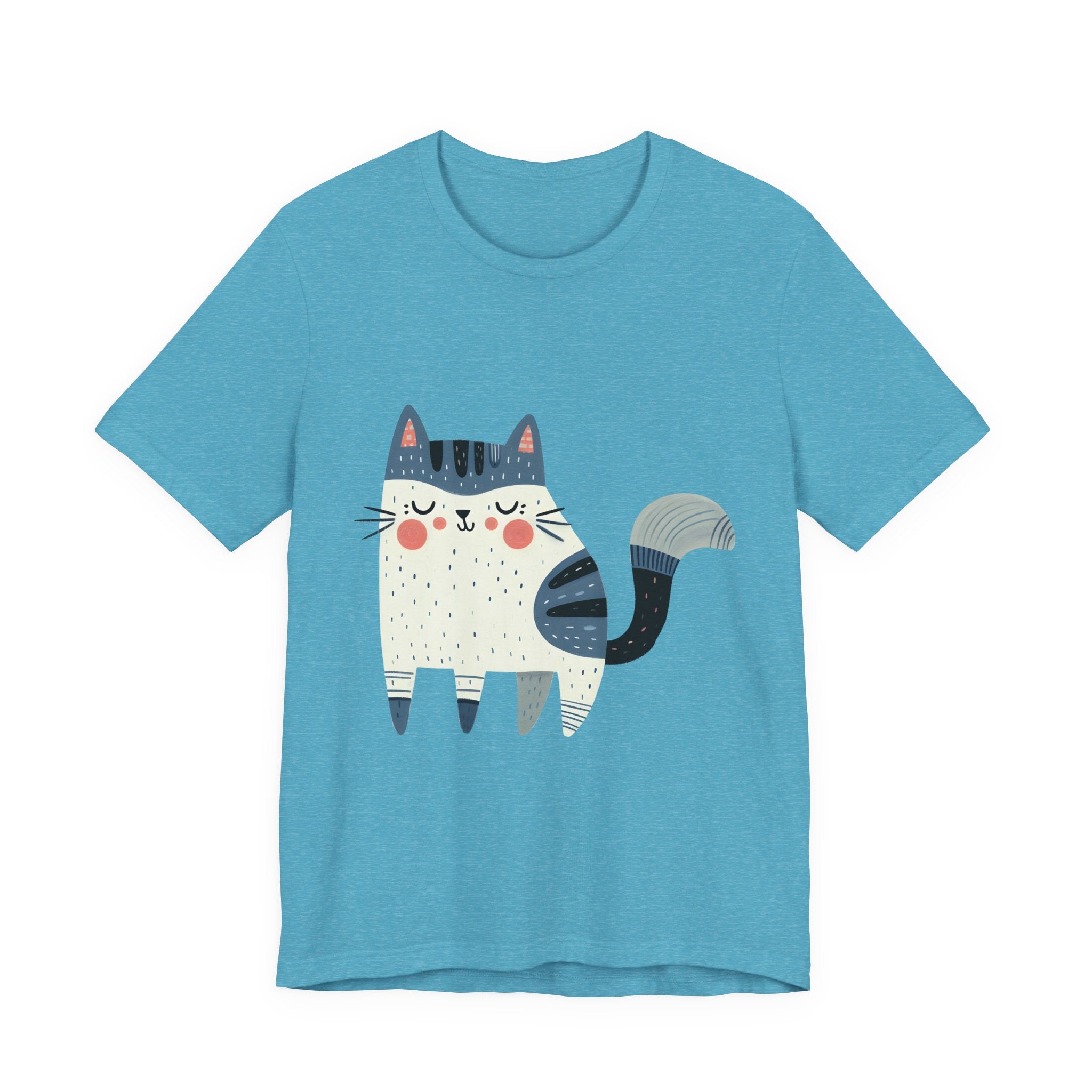 Folk Art Cat Graphic T-Shirt – American Hand-Drawn Art - 001