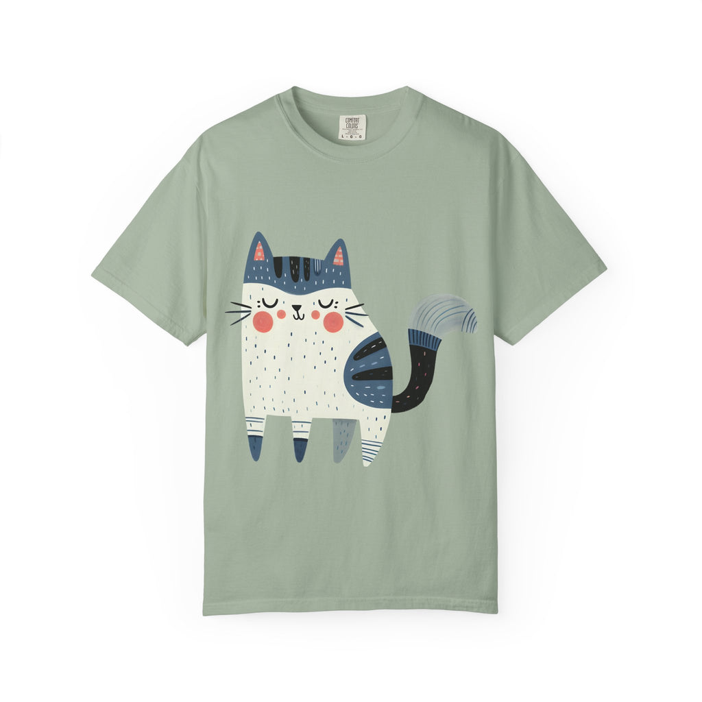 Folk Art Cat Graphic T-Shirt – American Hand-Drawn Art - 005