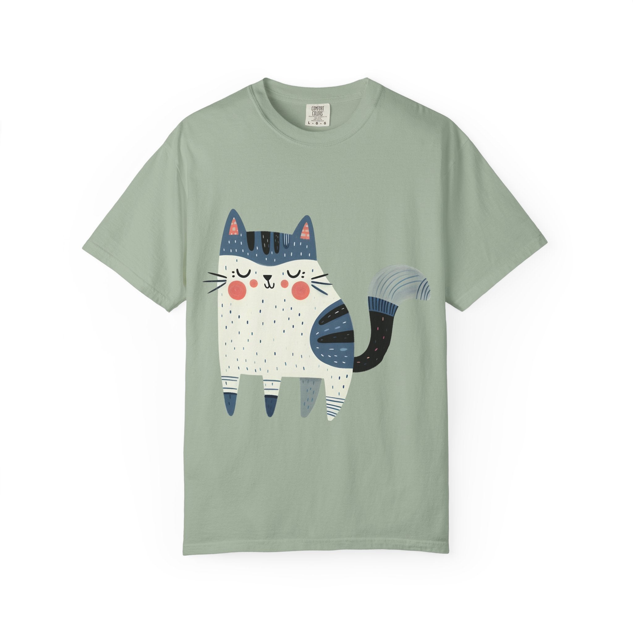 Folk Art Cat Graphic T-Shirt – American Hand-Drawn Art - 005