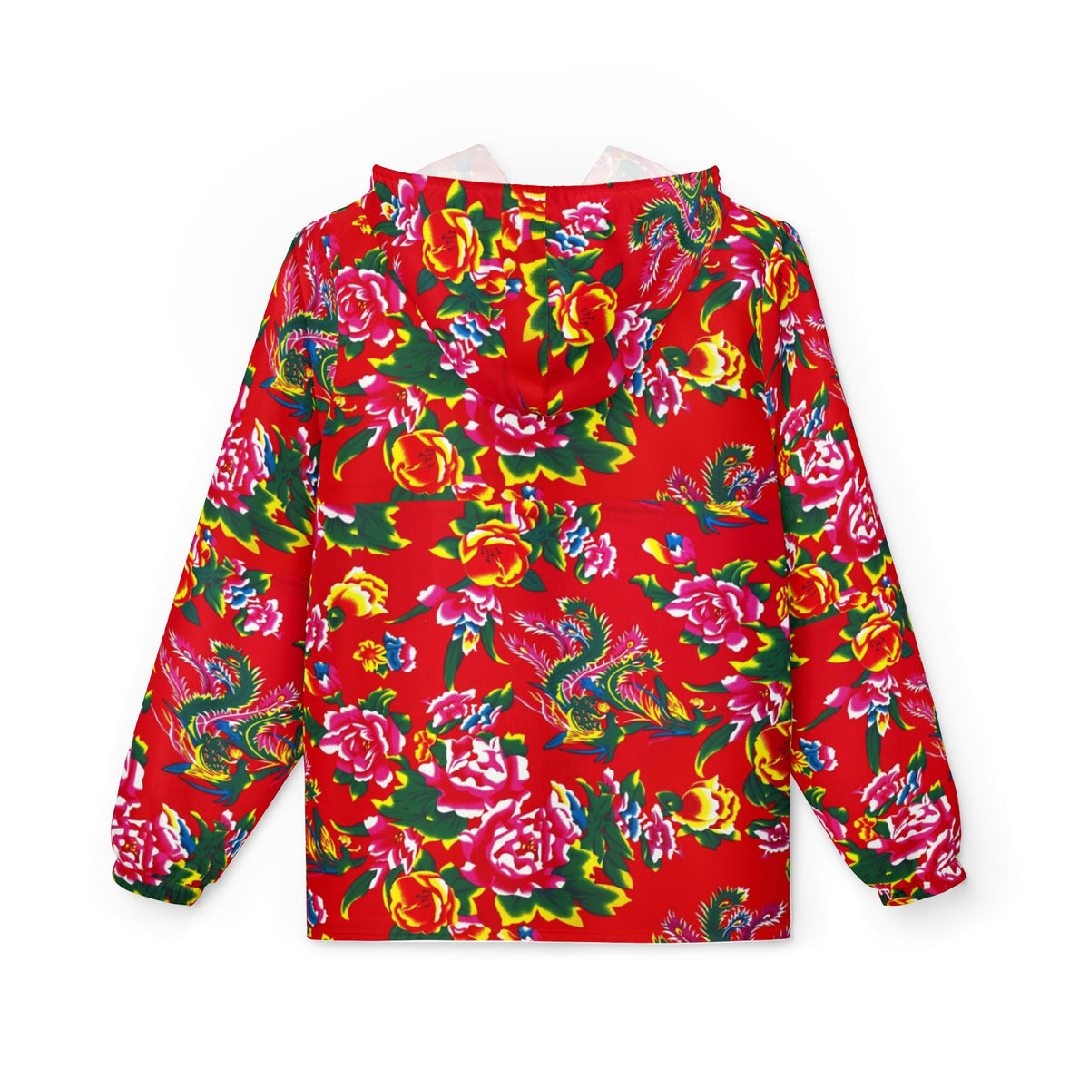 Floral Red All-Over-Print Windbreaker Jacket — Vibrant Garden Print Hooded Windbreaker