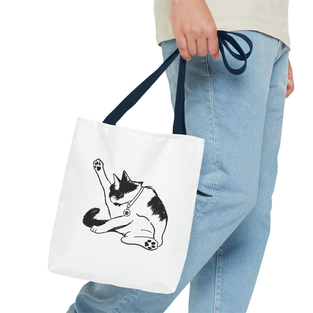 Black and White Stretching Cat Tote Bag | Cat Illustration Tote