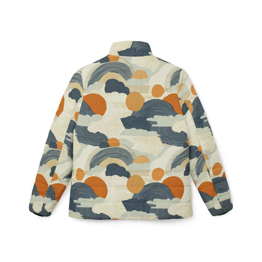 Abstract Cloud and Sun Pattern Puffer Jacket - All-Over Print