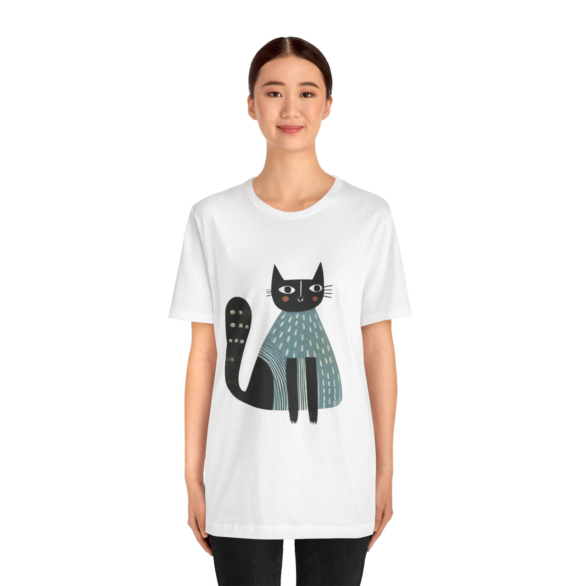 Folk Art Cat Graphic T-Shirt – American Hand-Drawn Art - 003