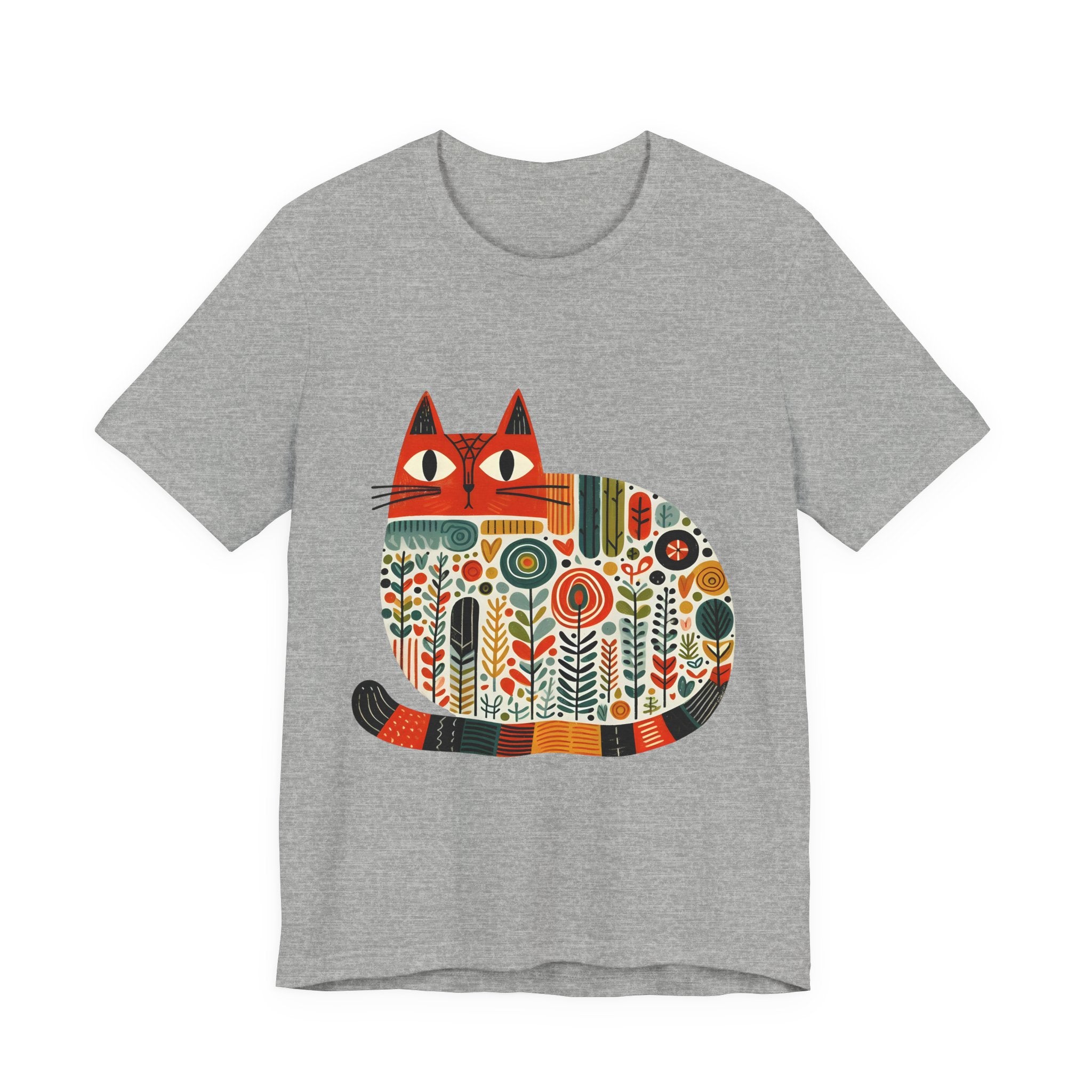 Folk Art Cat Graphic T-Shirt – American Hand-Drawn Art - 002