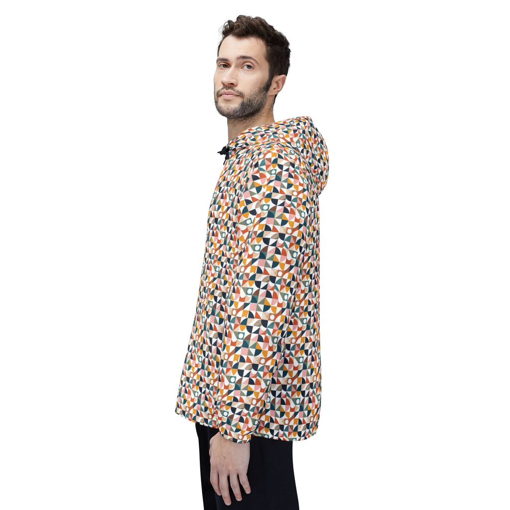 Geometric Mosaic Windbreaker Jacket – Lightweight All-Over Print Hooded Jacket