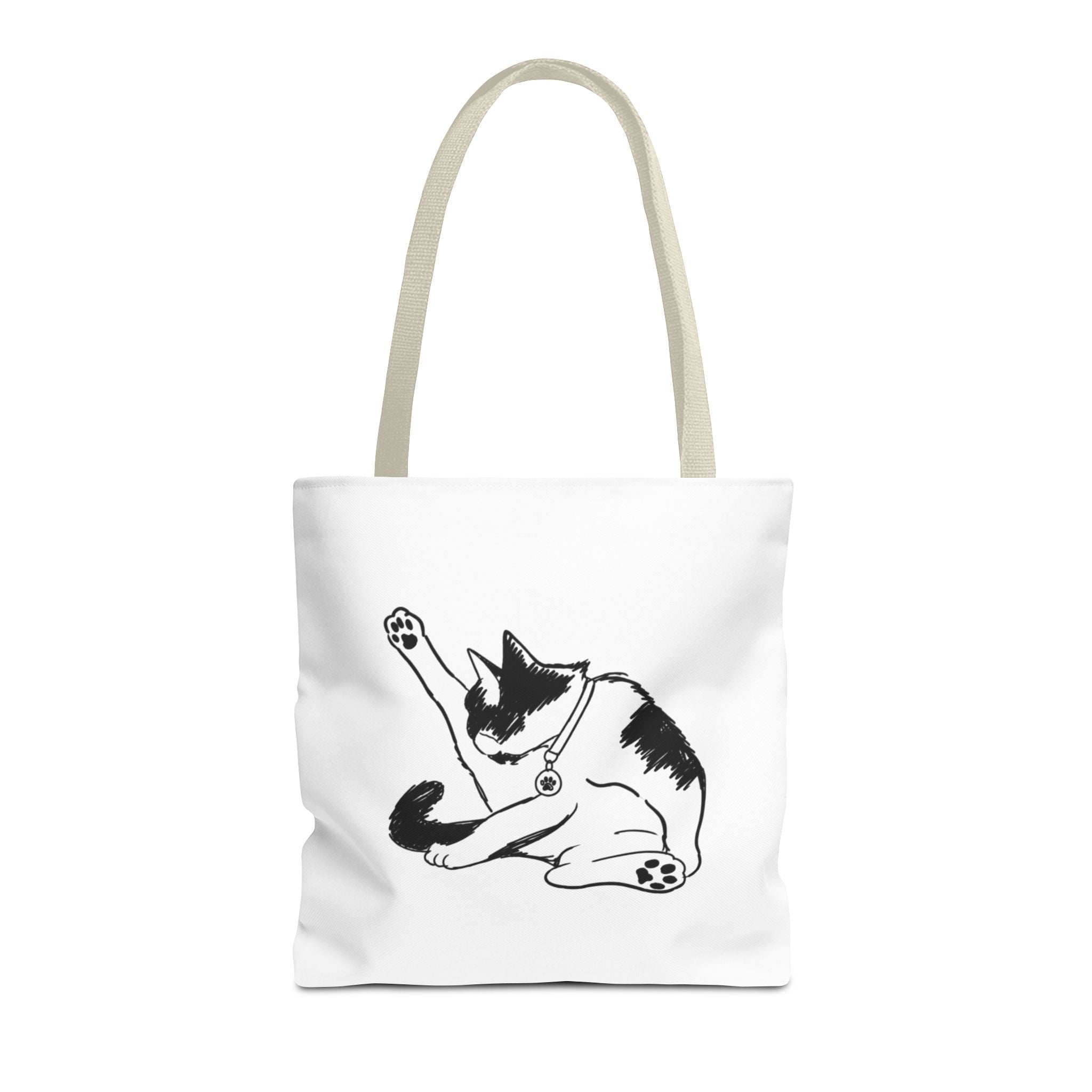 Black and White Stretching Cat Tote Bag | Cat Illustration Tote